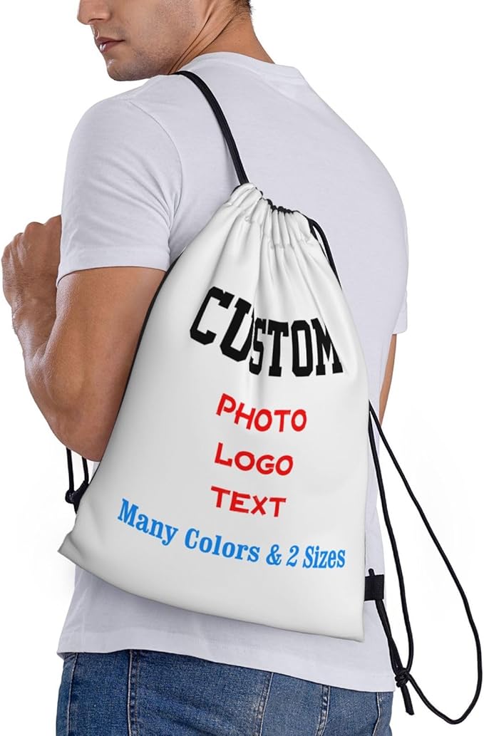 Customized Drawstring Bags with Your Own Design Photo/Logo/Text, Personalized Drawstring Backpack Sports String Bag Sport Gym Shoulders Rucksack for Kids Boys Girls Adults Women Men, Medium