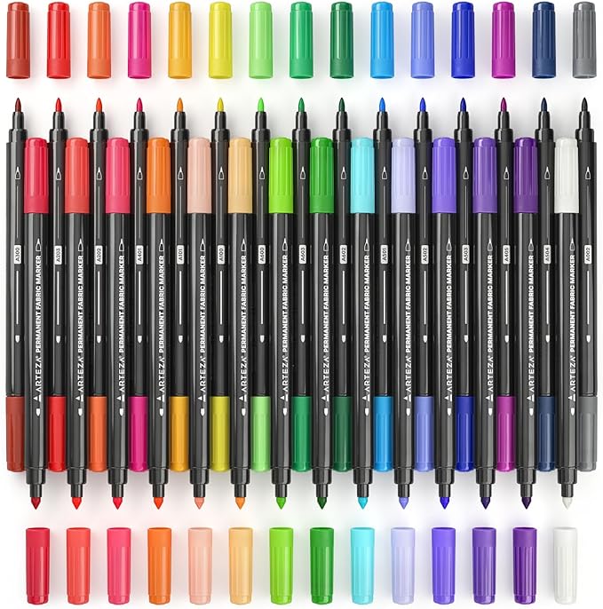 ARTEZA Fabric Markers, Colored Permanent Textile Markers, Dual-Tip Pens - Image 2