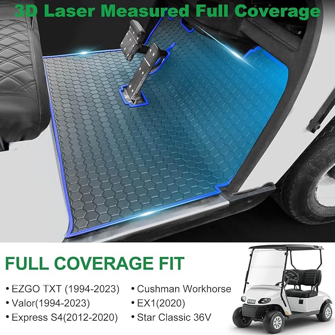EZGO TXT Golf Cart Floor Mat, Upgraded Full Coverage Liner Mat Replacement Install Easily Thick Rubber Anti-Slip, Fit EZGO TXT (1994+), EX1 (2020), Valor, Cushman Workhorse&Express S4