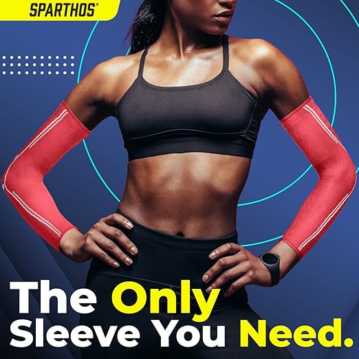 Sparthos Arm Compression Sleeve - Forearm Braces for Recovery, Support for Athletic Sports Running Tennis Baseball Lifting Football Gym Fit Shooting Weightlifting Golf - Mens and Womens (Pink-S)