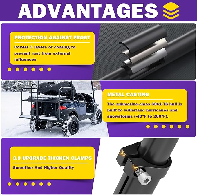 Golf Cart Rear Seat Grab Bar for Yamaha Club Car EZGO, Universal Golf Cart Safety Seat Round Pipe Handle Rail 27"-34" Adjustable Height for TXT DS, Golf Cart Accessories Heavy Duty Thicken Clamps