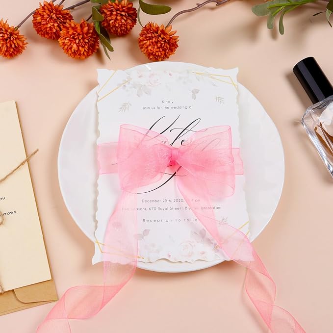 Ribbon for Gift Wrapping 3/4 inch Pink Sheer Organza Ribbon for Flower Bouquet - Image 3