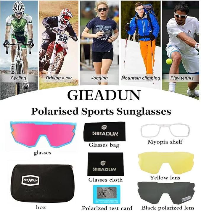 Sports Sunglasses Cycling Glasses Pink Polarized Glasses Baseball glasses with 3 lenses,Fishing,Ski Running Golf