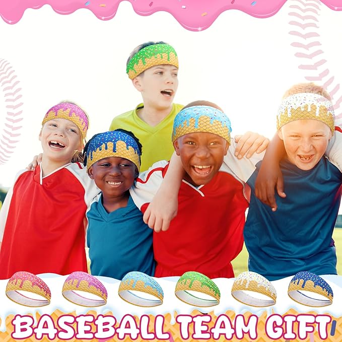 6 Pcs Baseball Drip Headband Ice Cream Drip Teenager Sweatband Multi-Color Elastic Polyester for Baseball Football Golf Sports Women and Men Accessories