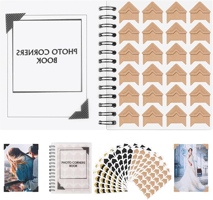 15 Sheets 360 PCS Gold-Black-Cowhide Acid-Free Photo Corners Notebook, by GOONAVI