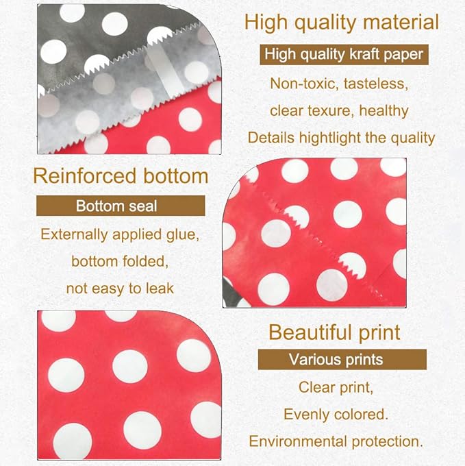 KEYYOOMY 200 Pcs Red and Black Candy Buffet Bags Small Cookie Bags Polka Dot - Image 3