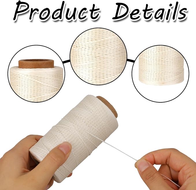 Waxed Linen Thread, 285 Yards 0.8MM 150D Polyester Leather Sewing Waxed Thread - Image 3