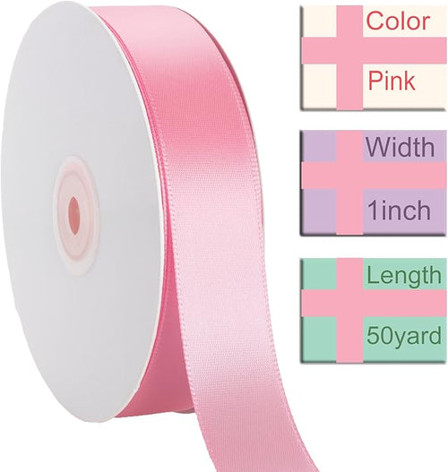 1 Inch Pink Ribbon, 50 Yards Craft Polyester Satin Ribbon Perfect - Image 2