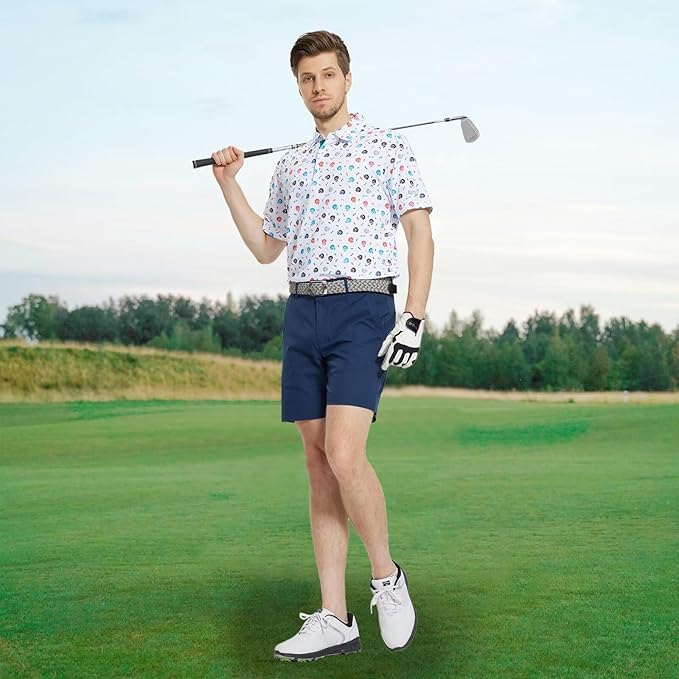 M MAELREG Mens Golf Shirt Short Sleeve Dry Fit Print Moisture Wicking Performance Patterns Collared Polo Shirt