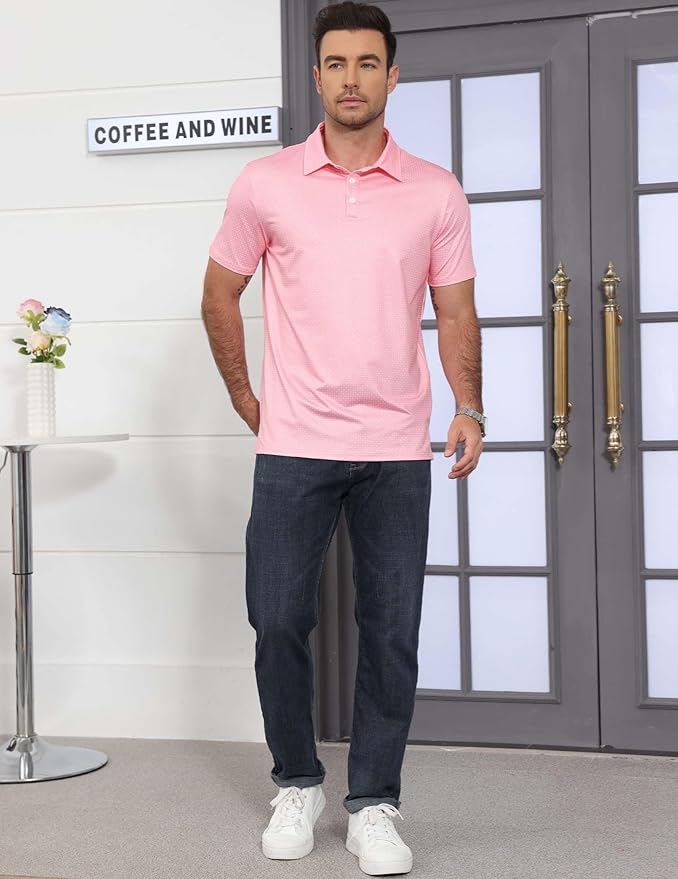 Men's Golf Polo Shirts Short Sleeve Moisture Wicking Dry Fit Performance Print Patterns Collared Polo Shirt