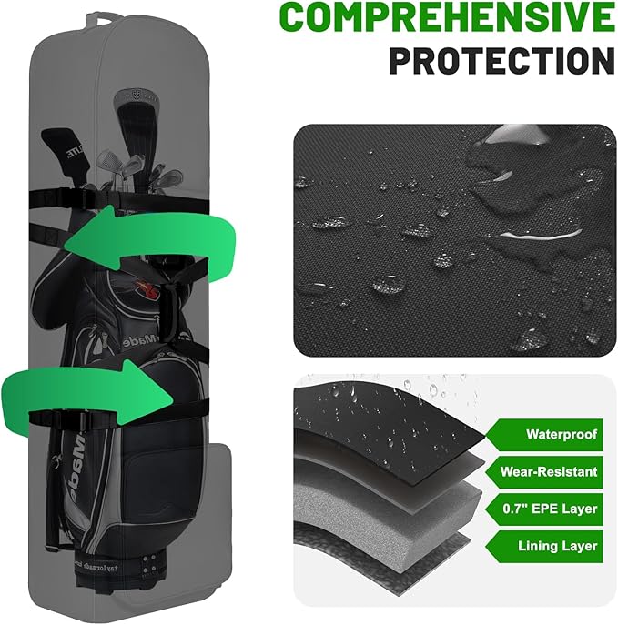 DAREKUKU Golf Travel Bags for Airlines with Adjustable Support Rod and Detachable Shoulder Straps, Hard case Top Soft Foldable Golf Club Travel Covers