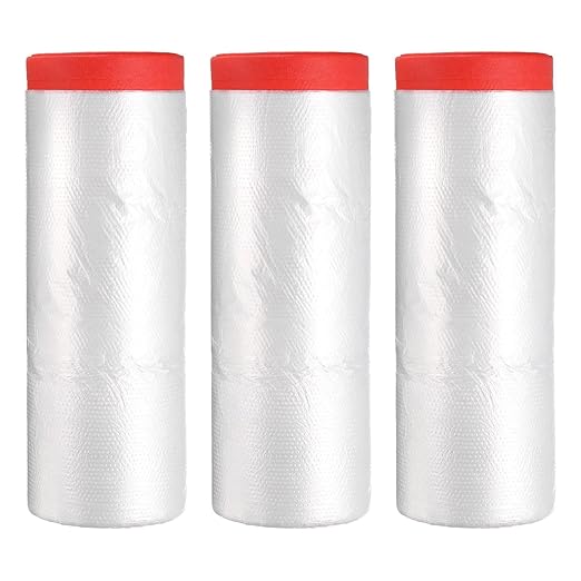 uxcell Pre-Taped Masking Film, 7.9ft x 66ft High-Tack Painters Tape Plastic by uxcell