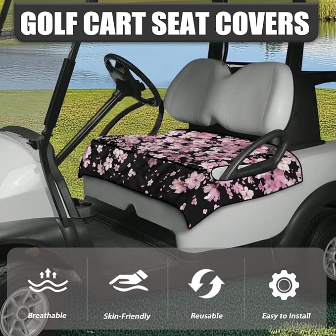 Golf Cart Seat Covers, Universal Golf Cart Seat Towel Blanket with 4 Front Pockets & Nonskid Bottom Fits for Club Car 2 Person Seats Golf Carts