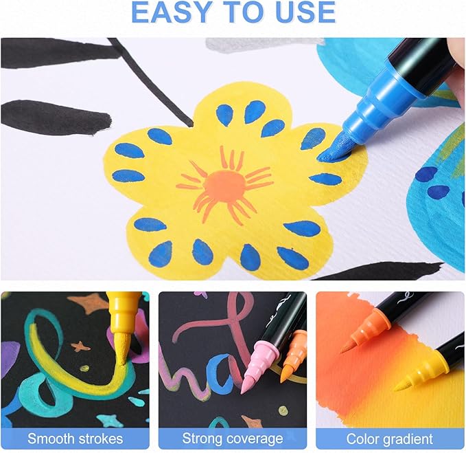 TOSAHRE Acrylic Paint Pens Markers 60 Colors Waterproof Dual Tip Acrylic - Image 4