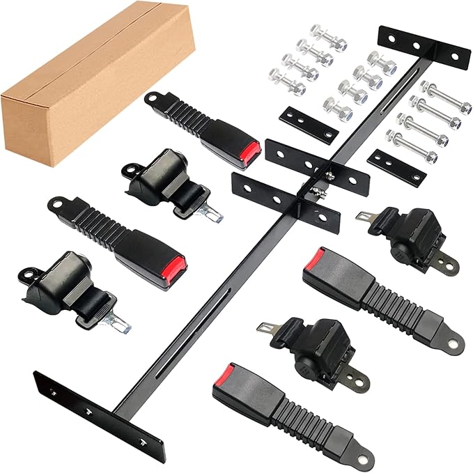 Golf Cart Retractable 42" Seat Belts with Belt Bracket Kit for Yamaha Club Car DS Precedent EZGO TXT RXV