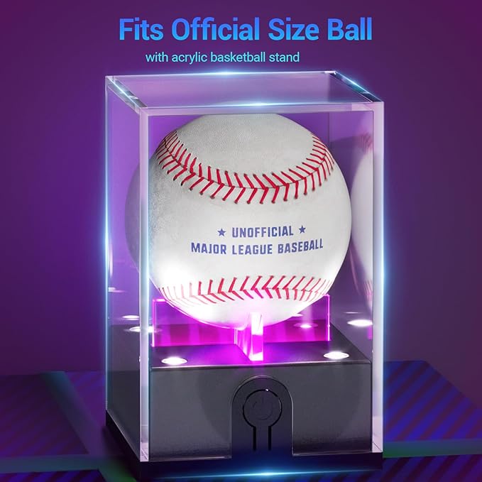 Baseball Display Case with Led Light, Acrylic Baseball Case for Display, Light up Baseball Holder Display Case, UV Protected Baseball Clear Display Case for Memorabilia Baseball Golf(2PCS)
