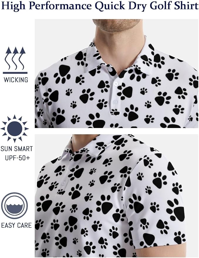 HUURAY Funny Golf Polos for Men Funny Print Short Sleeve Shirts Quick Dry Polo Shirts Hawaiian Shirt Performance Golf Outfits