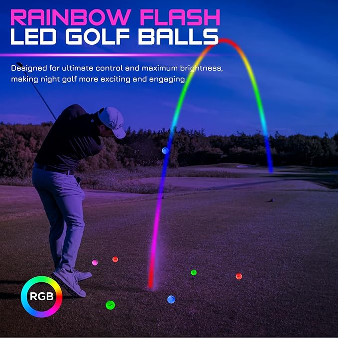KINGTOP Upgraded Glow in The Dark Golf Balls - Super Bright Light Up LED Golf Ball - with Glow Golf Tees and Storage Bag - Fun Night Golfing Gift for Men and Women | Backyard Putting Greens