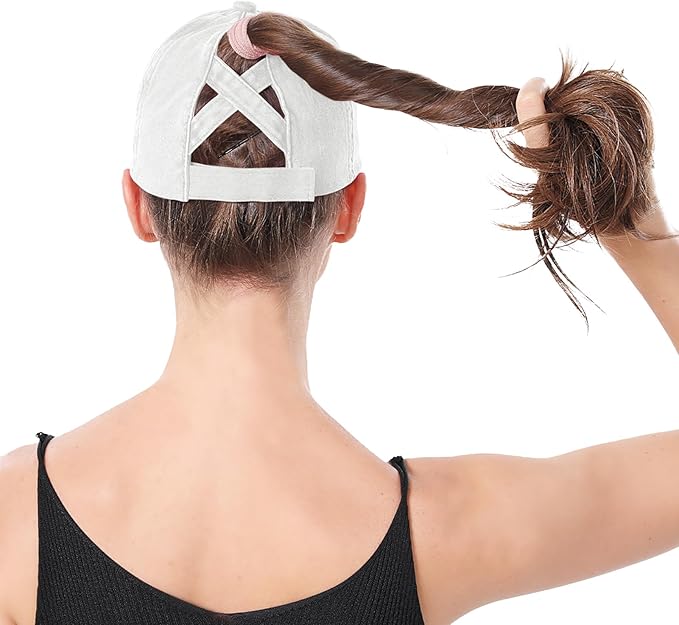 Criss Cross Ponytail Hat Women Washed Distressed Baseball Caps Adjustable High Messy Bun Ponycap