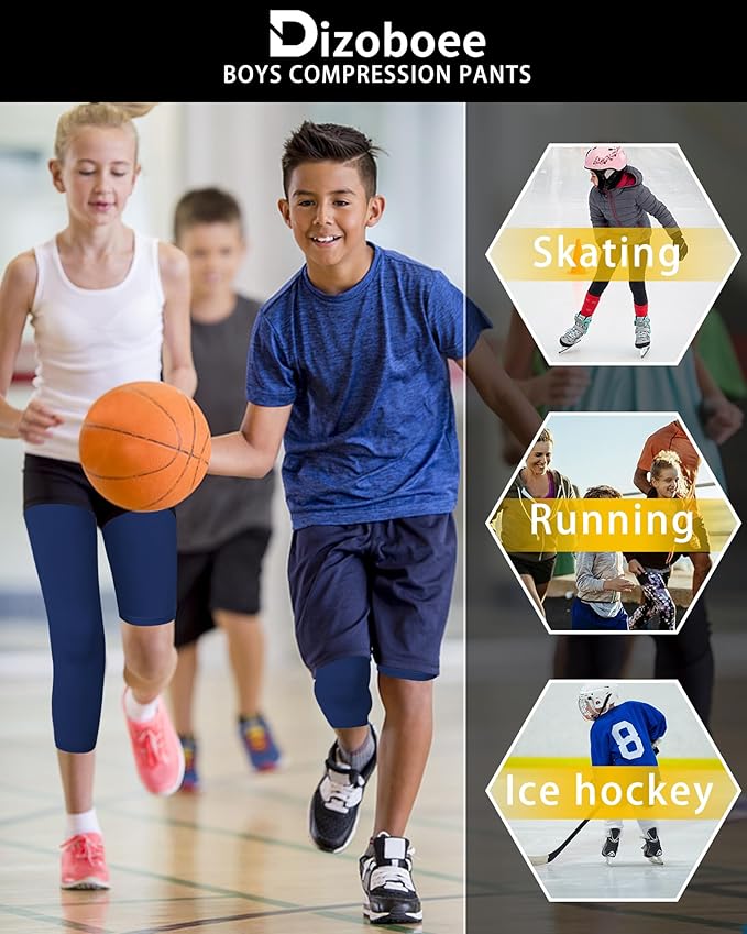 Youth Boys Compression Pants One Leg 3/4 Athletic Leggings for Sports Kids Basketball Tights Football Baseball Pants