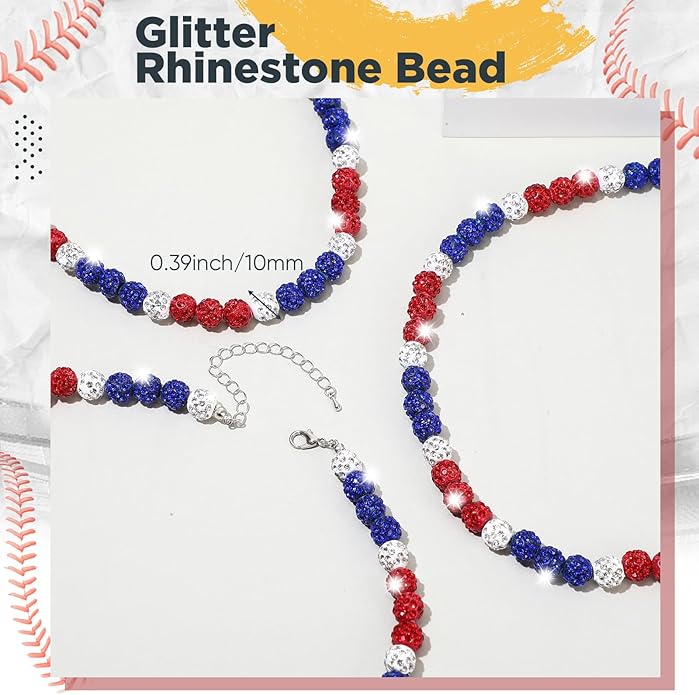 Landical 12 Pcs Bling Baseball Necklace Ice Beaded Baseball Necklace Cool Gifts Bulk for Team Players Lovers Fans