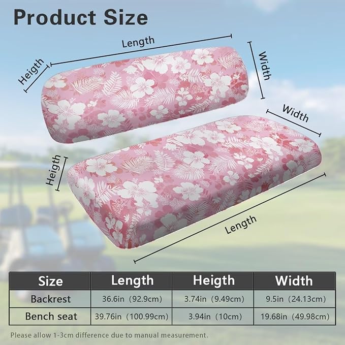 Yewatlles Pink Flowers Universal Golf Cart Seat Cover Dress UP Golf Cart Durable Breathable Material Fit for Club Car, Easy to Install