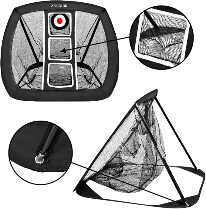 Pop Up Golf Chipping Net, Indoor/Outdoor Golfing Target Net Collapsible Portable Golf Hitting Net with 15 Training Balls and 2 Hitting Mats for Backyard Driving and Swing