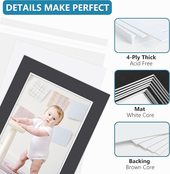 Somime 10 Pack Black Picture Frame 11x14 Mat Board, Whole Frame Mat Kit - Image 4