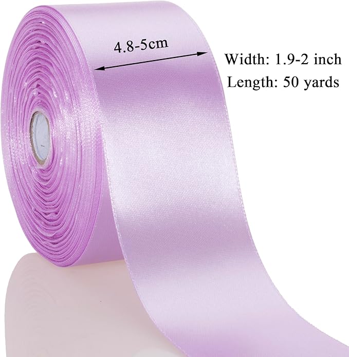 2 Inch Lilac Solid Satin Ribbon, 50 Yards Craft Fabric Ribbon - Image 3