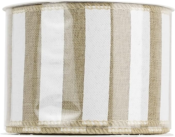 MEEDEE Burlap Ribbon with White Stripe Burlap Ribbon 2.5 Inch Wired Ribbon - Image 9