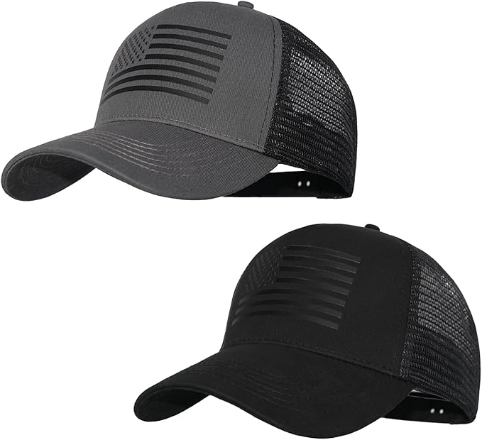 2 Packs American Flag Trucker Hats USA hat for Men and Women Outdoor Mesh Snap Back Adjustale Baseball Cap for Daily Use
