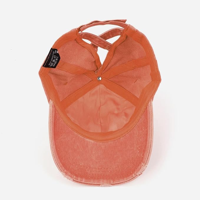 Criss Cross Ponytail Hat Women Washed Distressed Baseball Caps Adjustable High Messy Bun Ponycap
