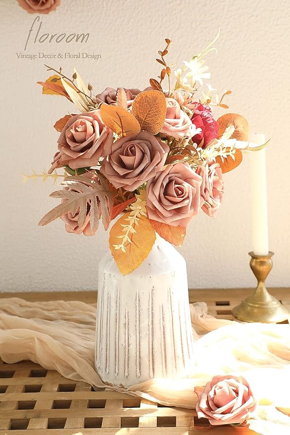 Floroom Artificial Flowers 25pcs Real Looking Warm Taupe Foam Fake Roses - Image 2