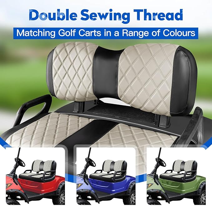 NOKINS Golf Cart Diamond Seat Covers Kit, Fit for Yamaha Drive/Drive 2 OEM Standard Front Seat Cushion, Golf Cart Vinyl Seat Cover, No Nails Required (Oyster Gray and Black)