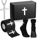 TrelaCo 4 Pack Christian Sports Gift Set with Athletic Tape Sport Socks Cross Necklace Gift Boxes Religious Soccer Socks