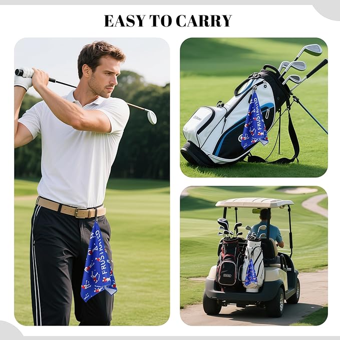 Microfiber Golf Towels (16" X 24") with Carabiner Clip, Waffle Pattern Golf Towel Hook and Loop Fastener, Golf Club Towel, Premium Golf Accessories, Gift for Men, Golfers, Dad (Royal Blue)