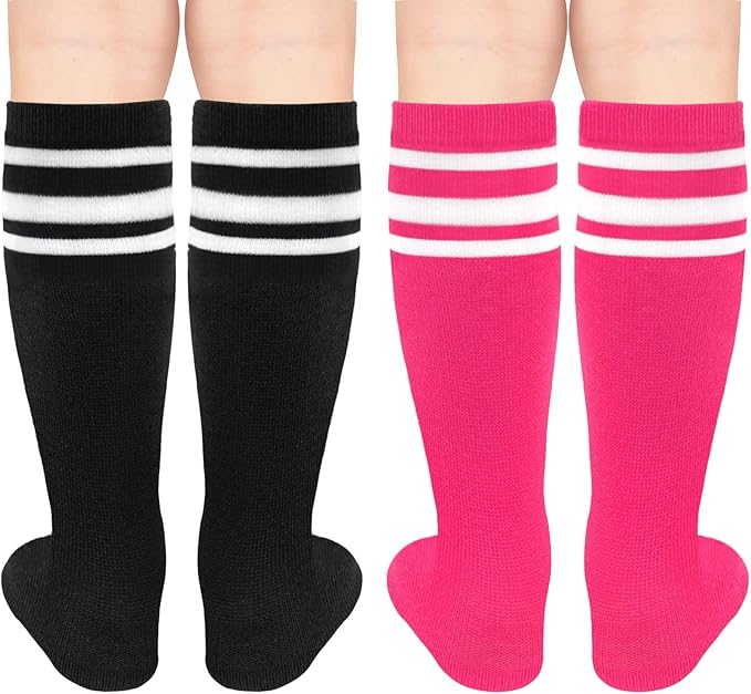 Sarfel Kids Soccer Socks Toddler Soccer Socks Girls Boys Soccer Socks Kids Tube Socks with Stripes Toddler Knee High Socks