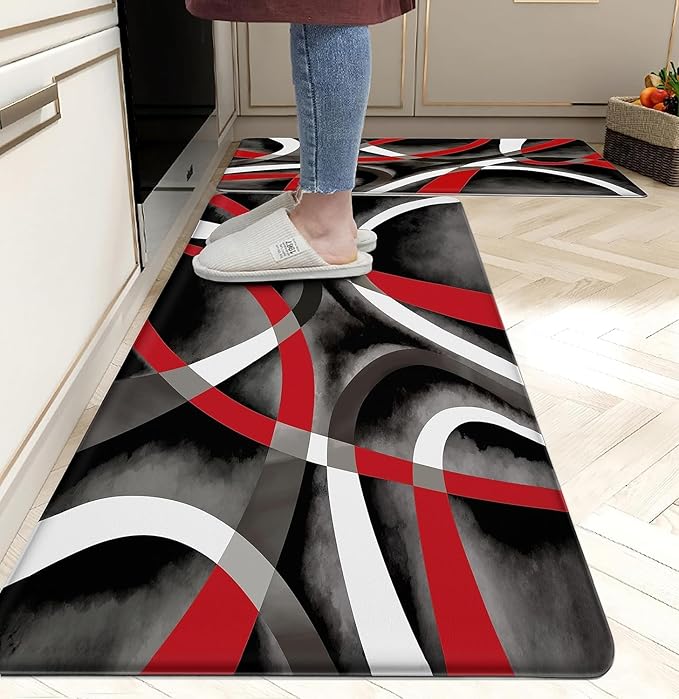 Kitchen Mats for Floor red Kitchen Rugs Modern Abstract Circle Anti Fatigue by weesire