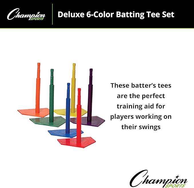 Champion Sports Deluxe Batting Tee – Adjustable Rubber Baseball & Softball Tee on Home Plate, Multiple Styles