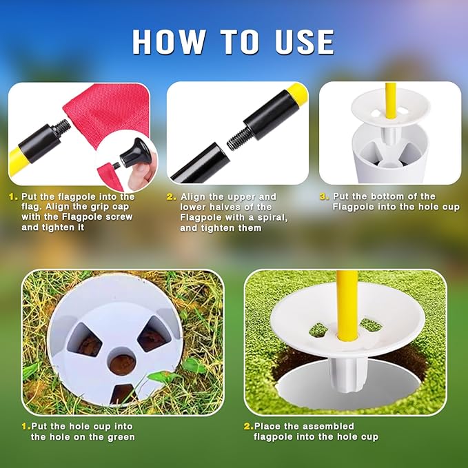 2 or 4 Set 3Ft Golf Flagstick Mini Putting Green Pin Flag for Yard, with Hole Cup Set, Double-Side Numbered Golf Flags for Portable Practice