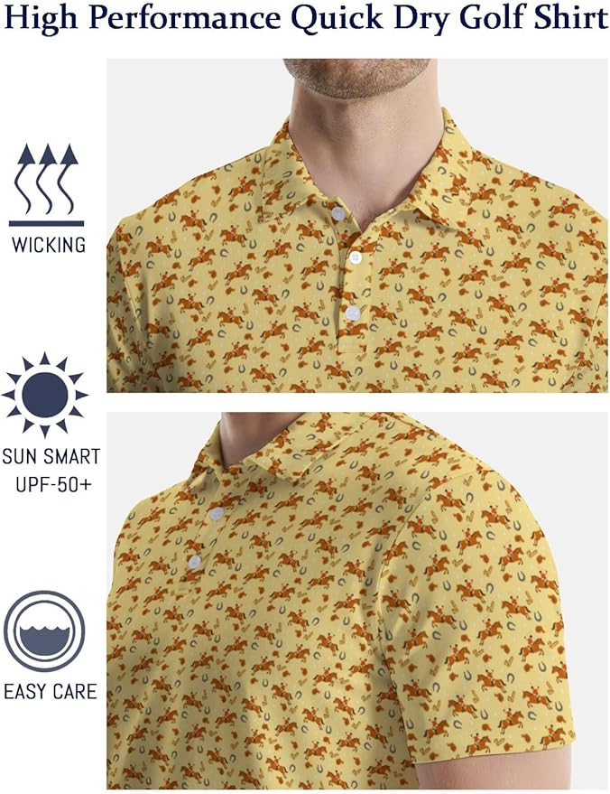 HUURAY Funny Golf Polos for Men Funny Print Short Sleeve Shirts Quick Dry Polo Shirts Hawaiian Shirt Performance Golf Outfits