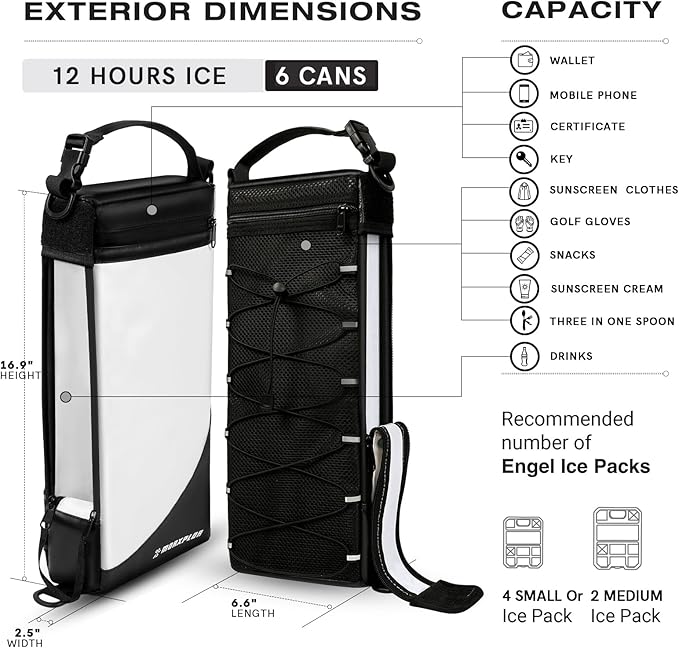 Golf Cooler Bag - 6 Can Insulated Beer Sleeve Soft Cooler,Golf Cart Accessories,Golf Club Bag Accessories