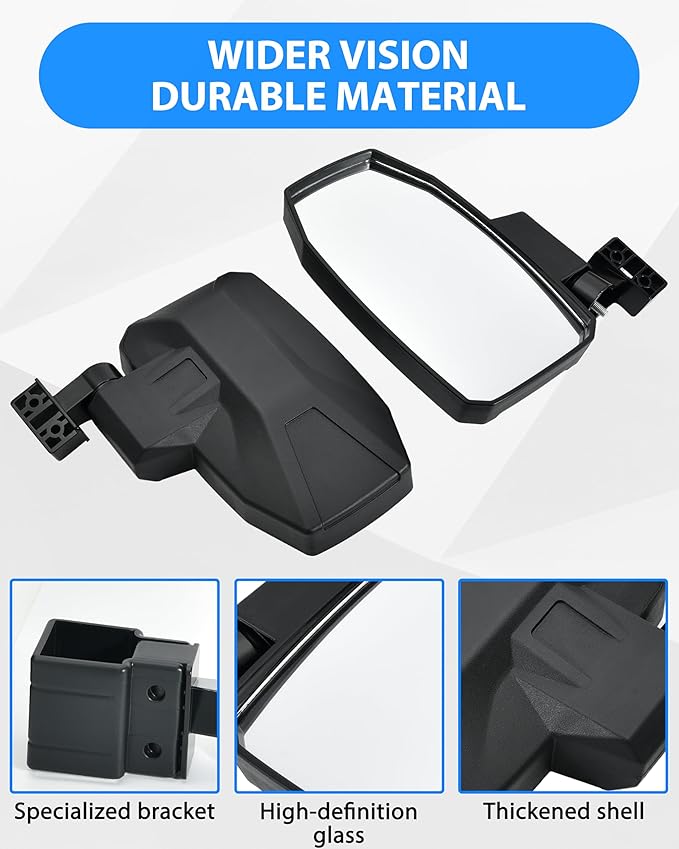 SAUTVS Adjustable Side Mirror for Yamaha, Club Car, EZGO, Most Golf Cart with 0.75"/1"/1.25" Square Tube Roof Bracket, Universal Folding Side Rear View Mirrors Accessories, No Drilling Required