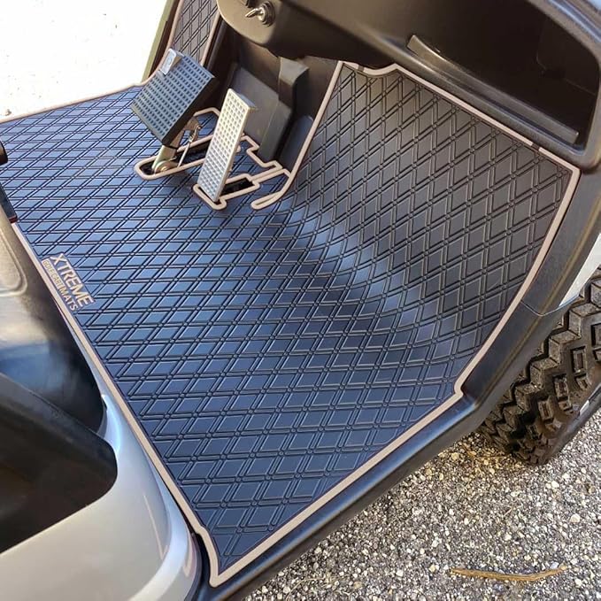 Xtreme MATS Yamaha Compatible Drive Golf Cart Floor Mat - Fits Drive / G29 / Adventurer Models (2007-2016) Full Coverage Rubber Floor Liner- Beige Trim