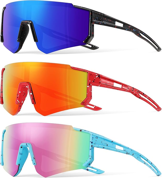 3PACK Kids Sunglasses Youth Baseball Sunglasses for Boys Girls Age 4-12,Softball Sports Cycling Goggles UV Protection