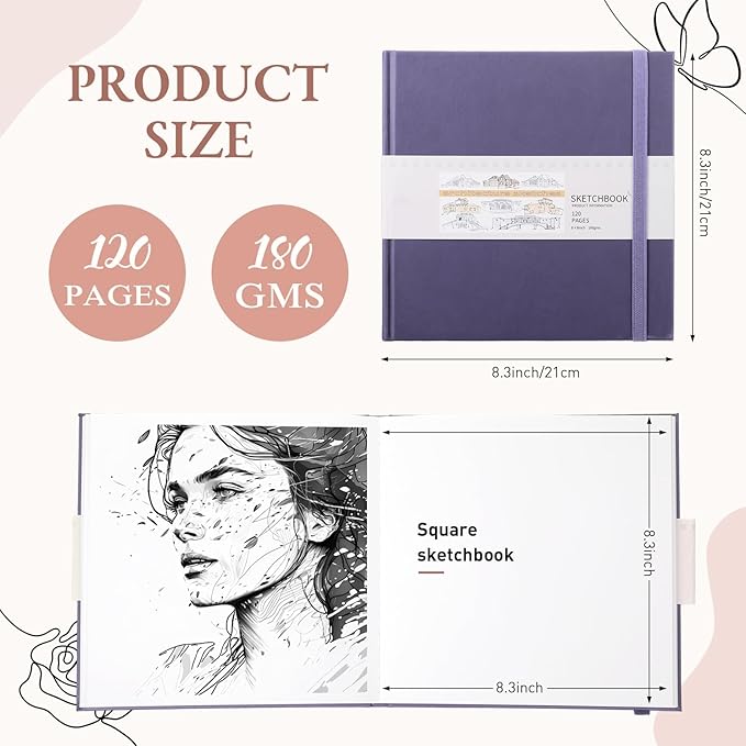Moinchore Back to School Gifts Square Sketchbook 8 x 8 Inch Hardcover Art - Image 2
