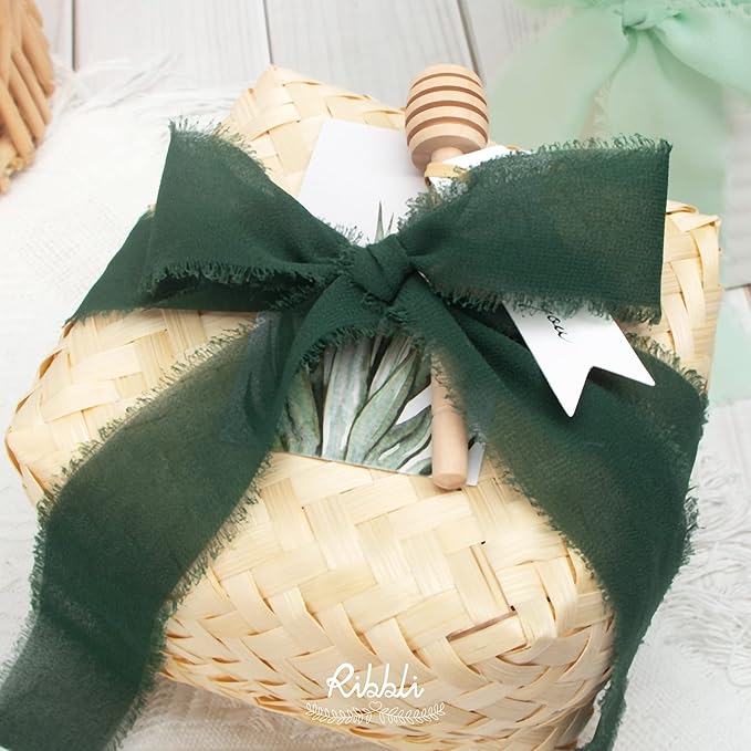 Ribbli Forest Green Chiffon Ribbon 1-1/2 inch x 20 Yard Handmade Fringe Chiffon - Image 5