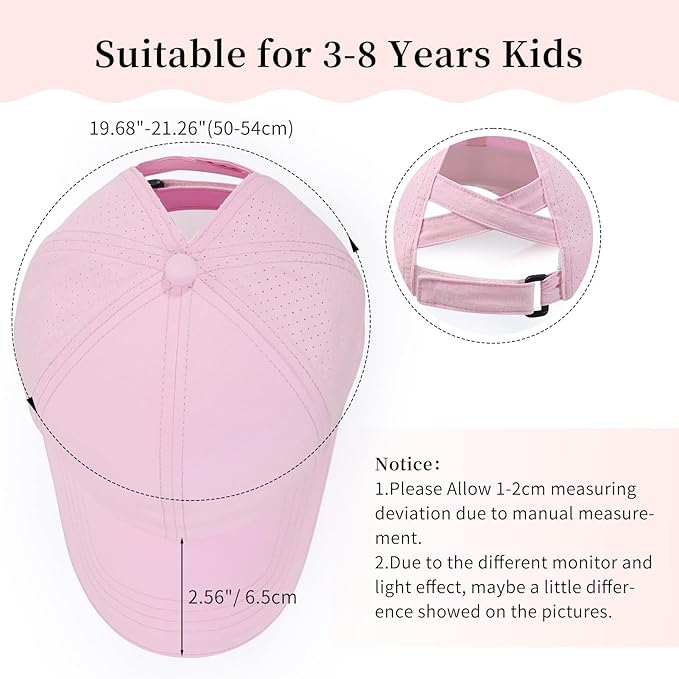 Little Girls Criss Cross Ponytail Hat Toddler Reflective Baseball Cap Kids Quick Dry Summer Sports Hats Age 3-8