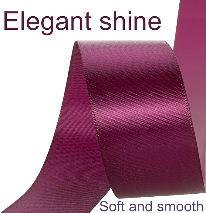 1-1/2 Inch Wine Ribbon, 50 Yards Craft Polyester Satin Ribbon Perfect - Image 3