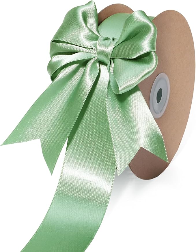 LaRibbons Sage Green Satin Ribbon 1 1/2 Inch 50 Yards Luxury Double Faced Green by LaRibbons